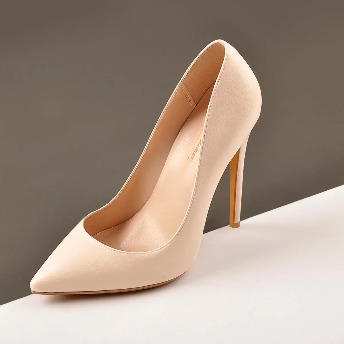 8cm 10cm 12cm Beige Pointed Toe Slip On High Heel Pumps