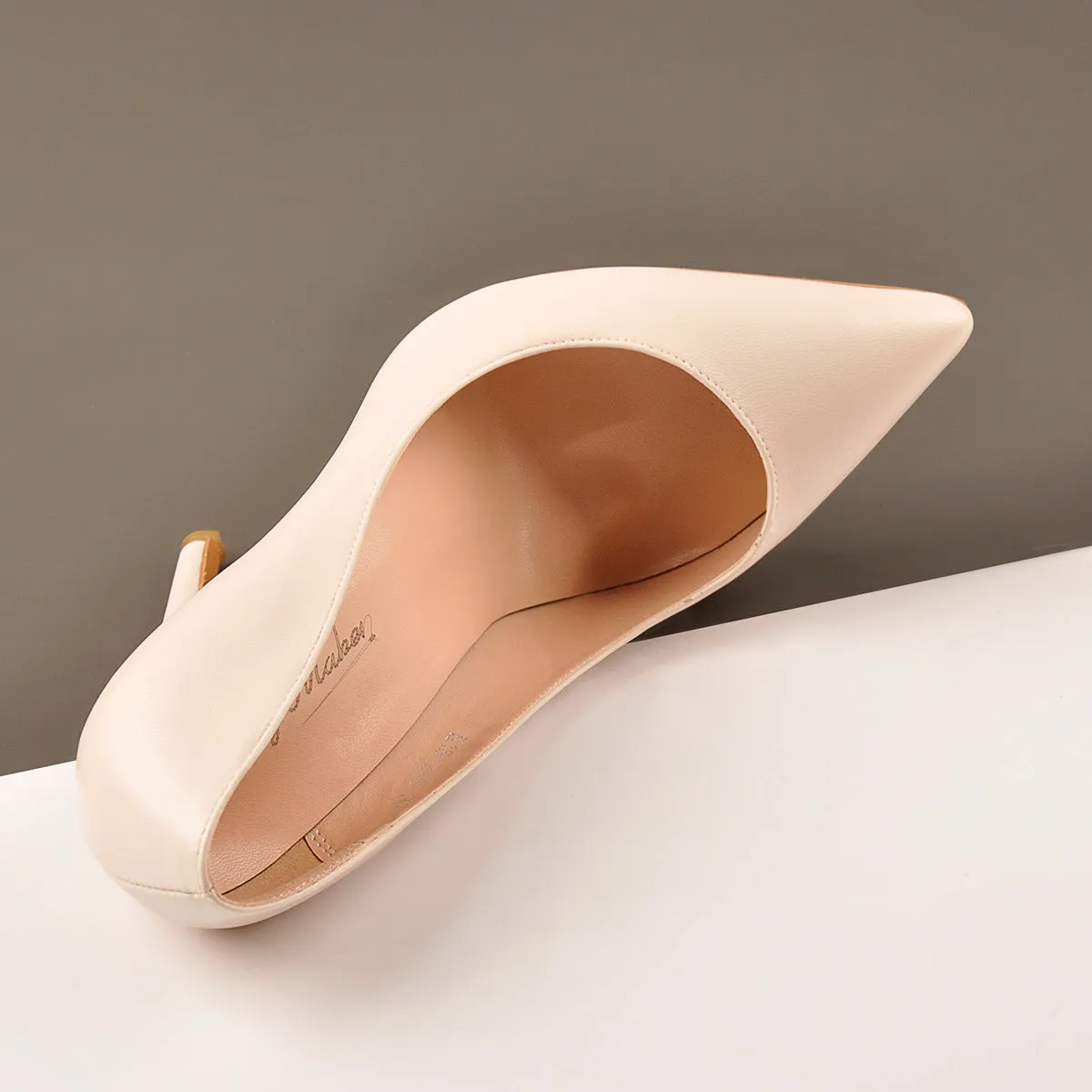 8cm 10cm 12cm Beige Pointed Toe Slip On High Heel Pumps