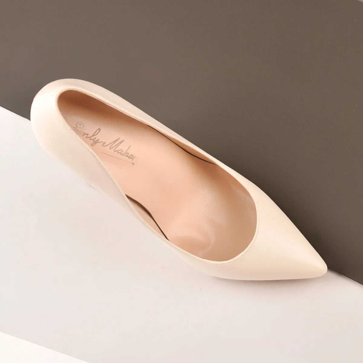 8cm 10cm 12cm Beige Pointed Toe Slip On High Heel Pumps