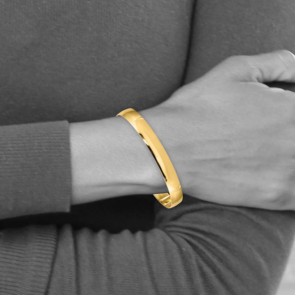 8mm 14k Yellow Gold Solid Polished Half-Round Slip-On Bangle Bracelet