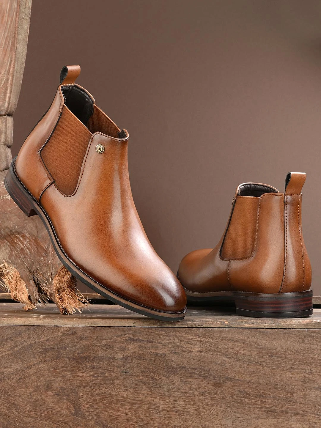 Alberto Torresi Synthetic Tan Chelsea Boots For Men