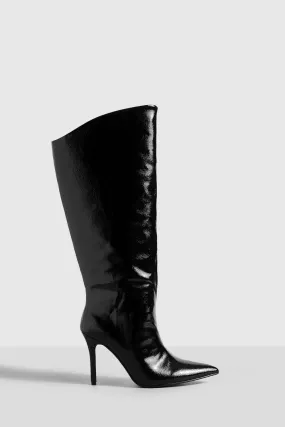 Asymmetric Mid Height Stiletto Knee High Boots