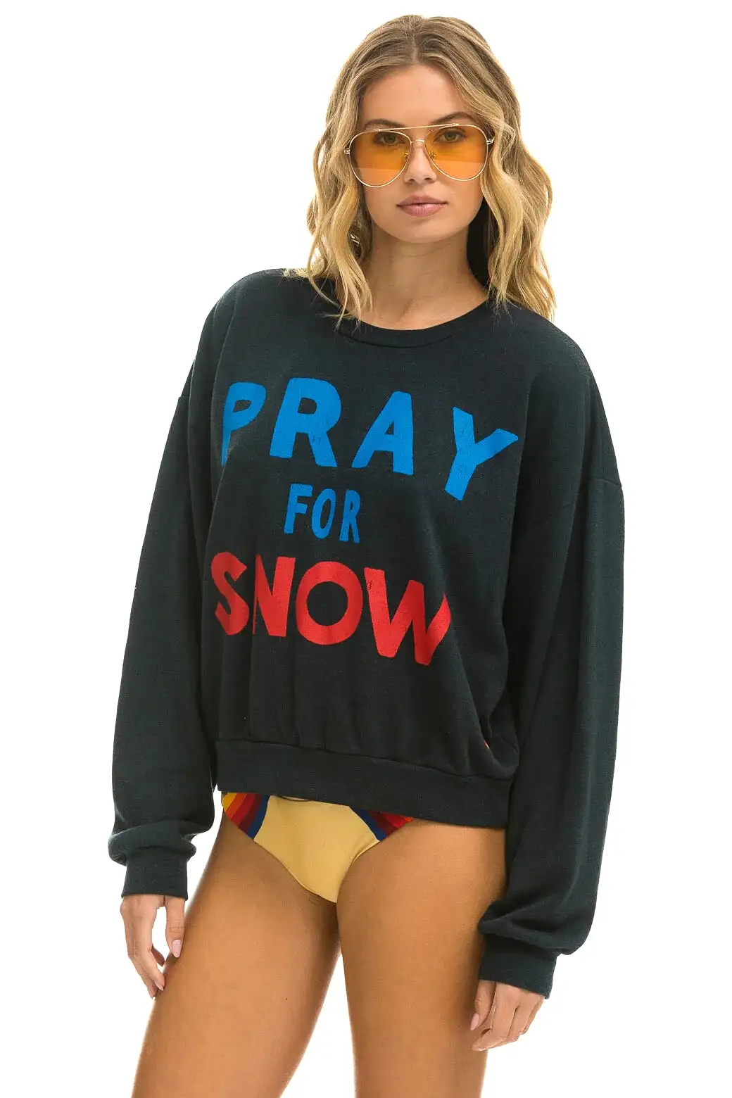 Aviator Nation PRAY FOR SNOW RELAXED CREW SWEATSHIRT - CHARCOAL