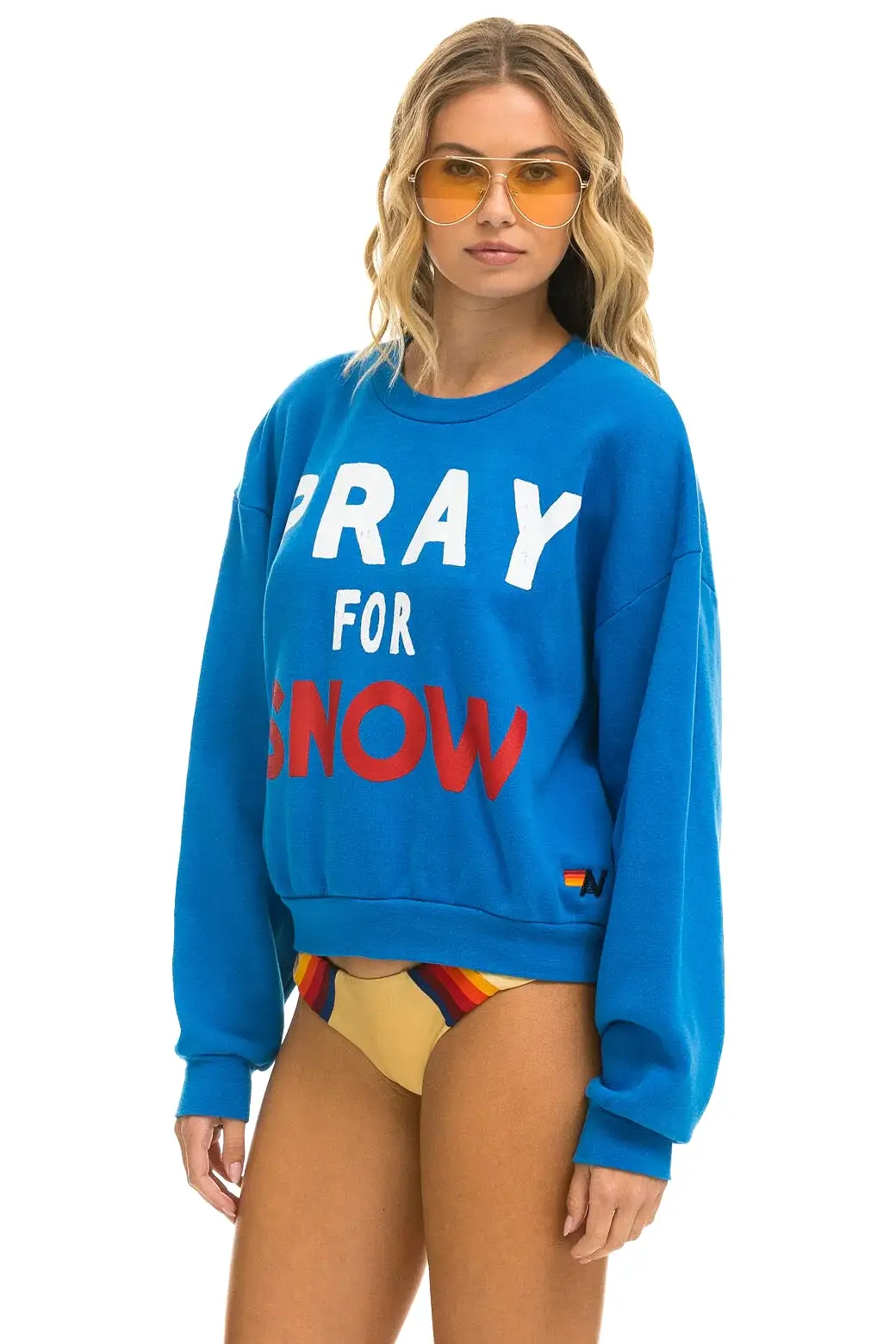 Aviator Nation PRAY FOR SNOW RELAXED CREW SWEATSHIRT - OCEAN