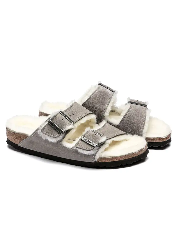 Birkenstock Arizona Shearling Suede 1017403 Stone Coin