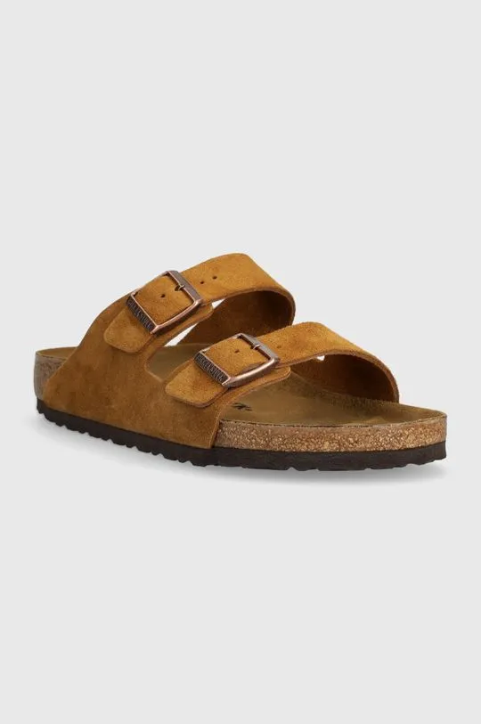 Birkenstock suede sliders Arizona men's brown color 1027082