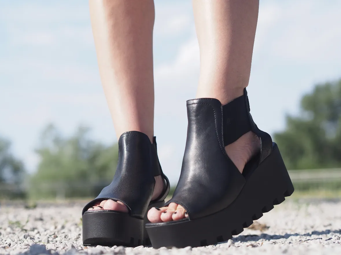 Black genuine leather summer boots/women genuine leather summer boots,leather summer boots,must have wedges