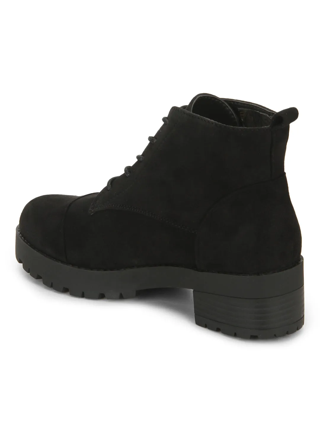 Black Micro Biker Ankle Boots