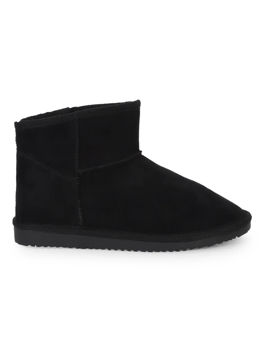 Black Micro Flat Snow Ankle Boots (TC-ST-1135-BLK)