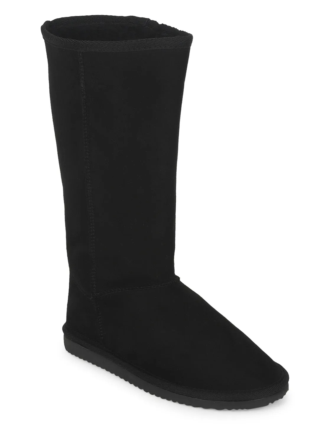 Black Micro Flat Snow Long Boots (TC-ST-1151-BLKMIC)