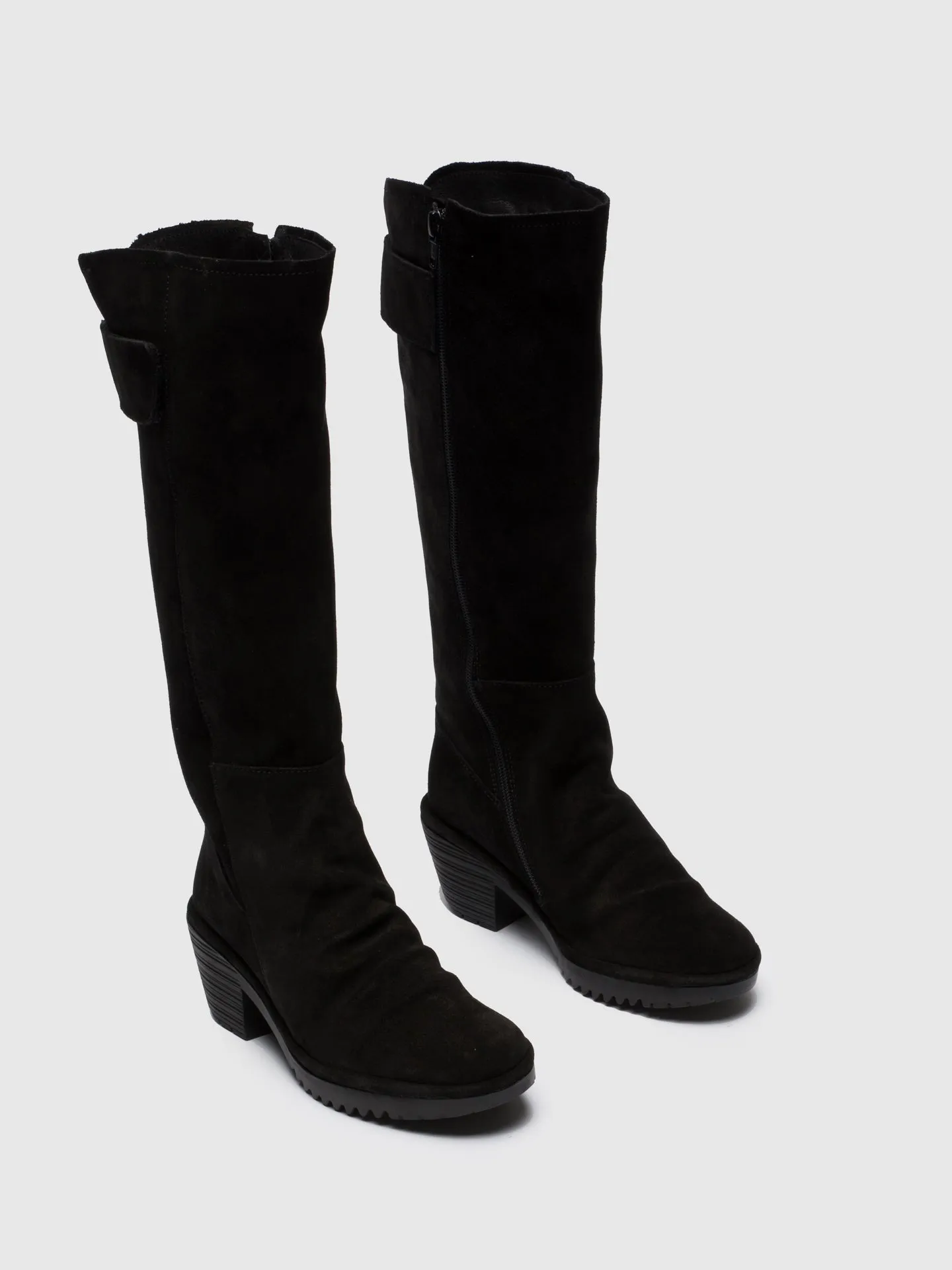 Black Suede Zip Up Boots