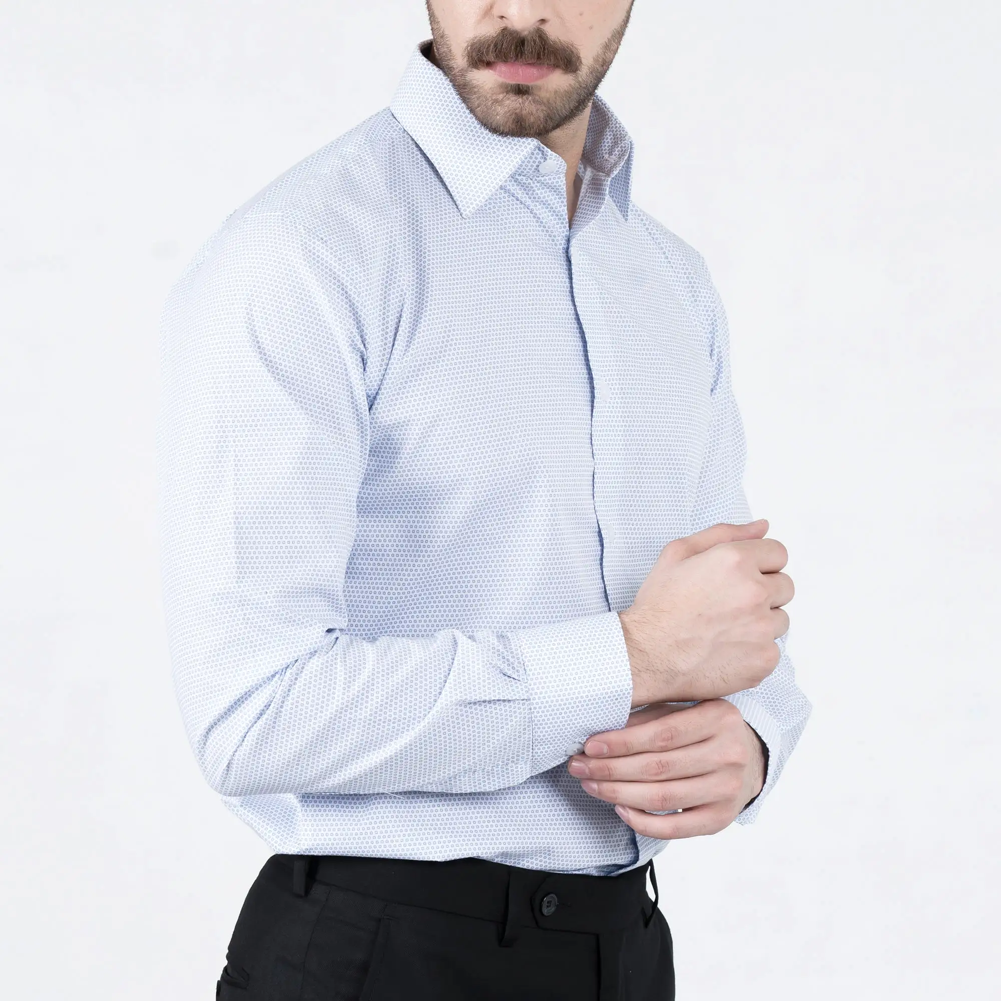 Blue-hollowed White Formal Shirt