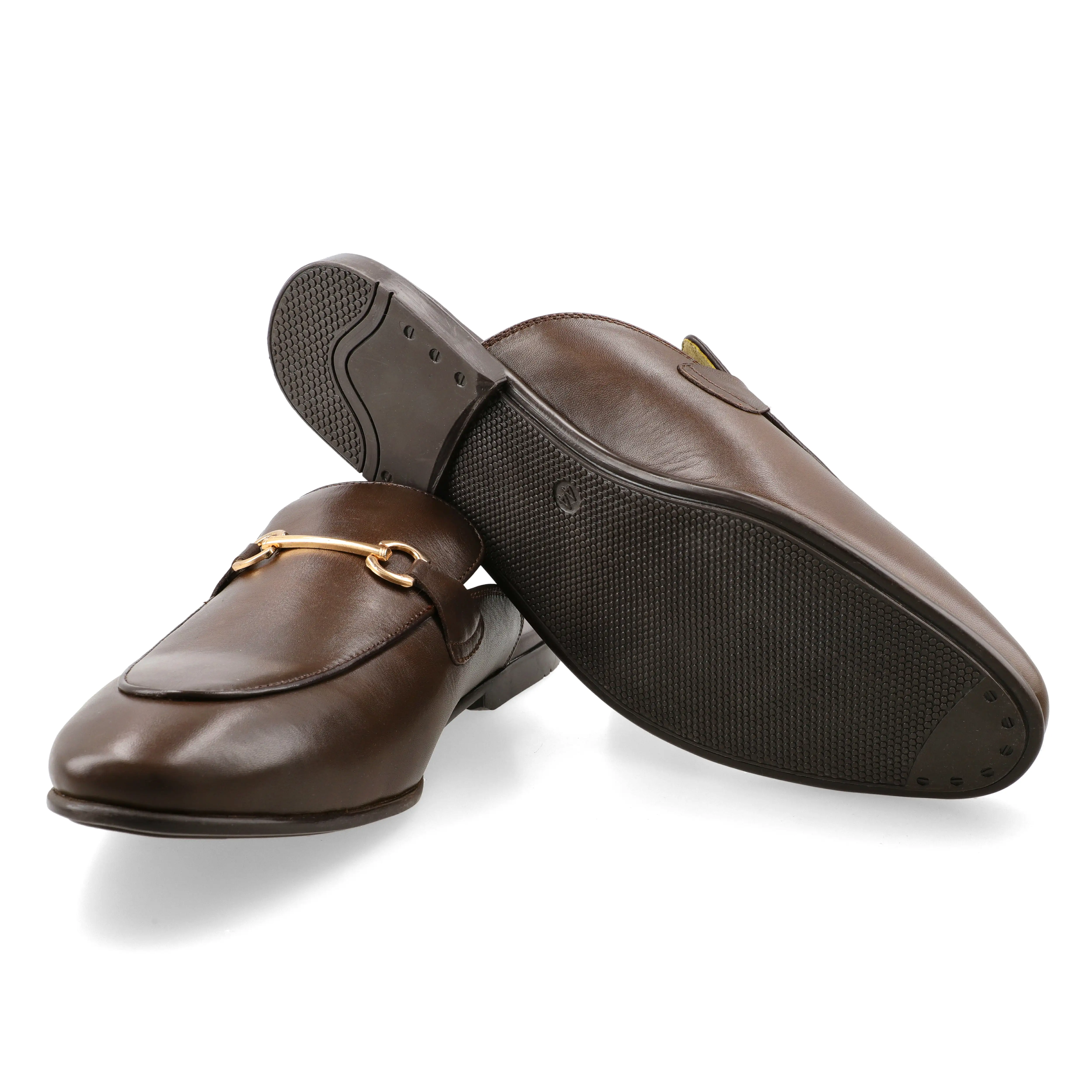 Brass Buckled Half Moccasins-Brown