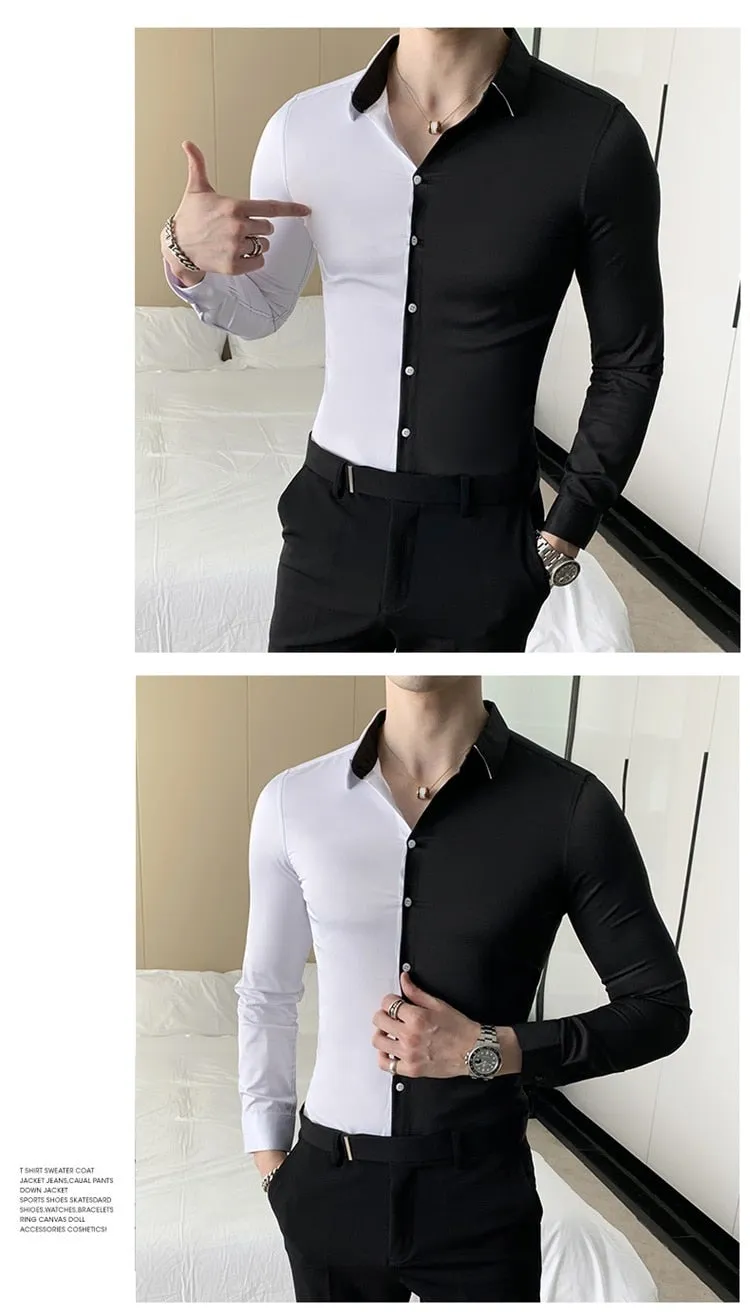 British Style Patchwork Long Sleeve Simple All Match Casual Shirt for Men