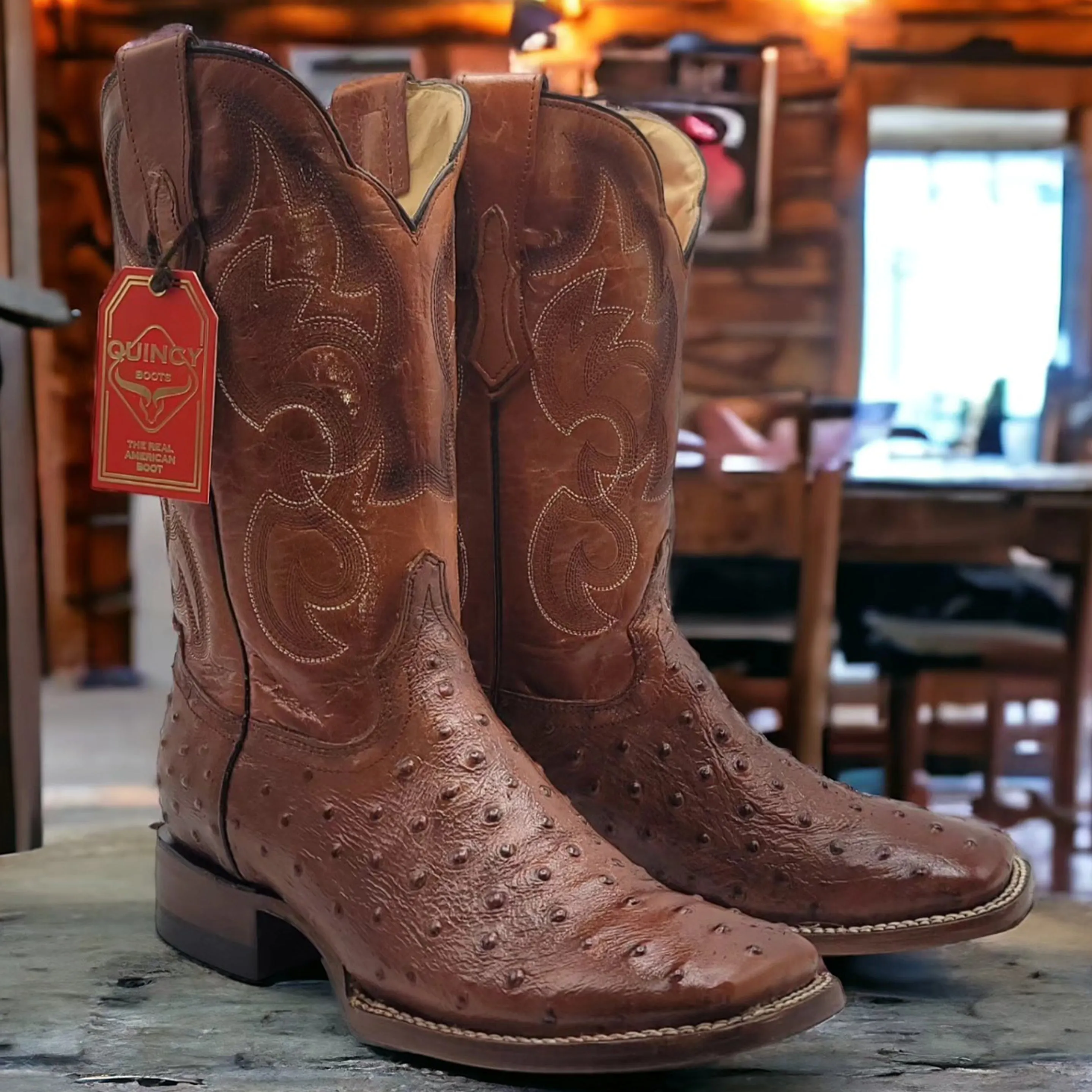 Brown Ostrich Print Boots