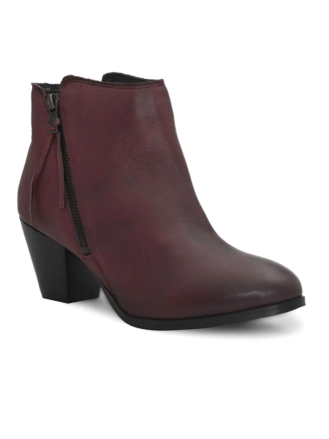 Burgundy Leather Zip Boots