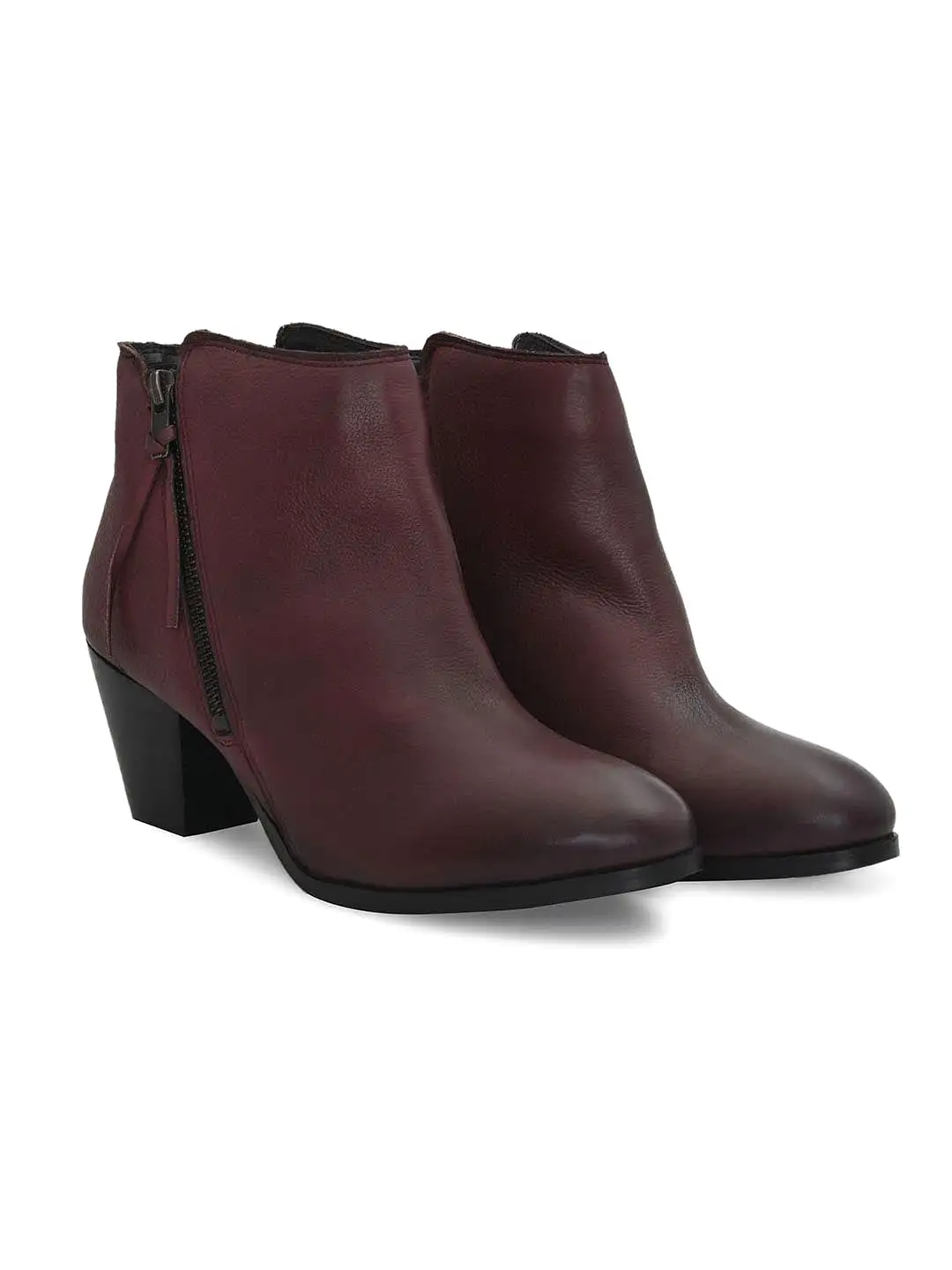 Burgundy Leather Zip Boots