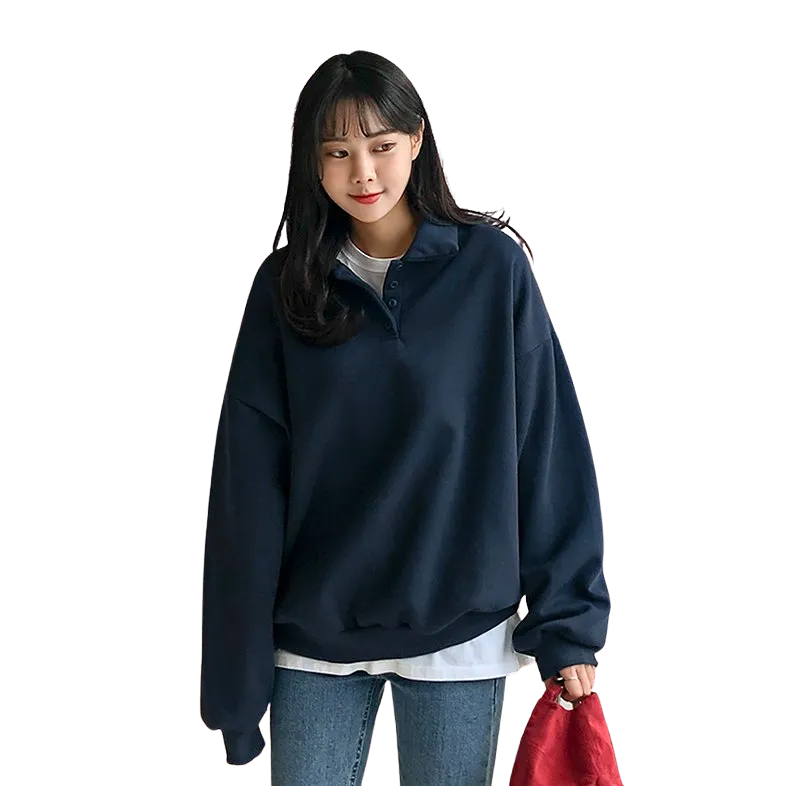 Casual Cozy Brushed Sweatshirts Long Sleeved Tops for Womens Warm Korean Kpop Style