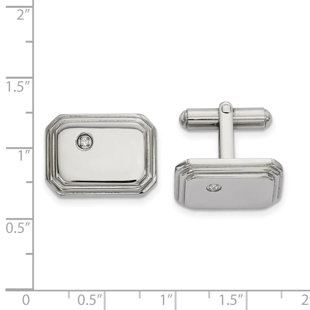 Chisel Stainless Steel Polished with CZ Cufflinks