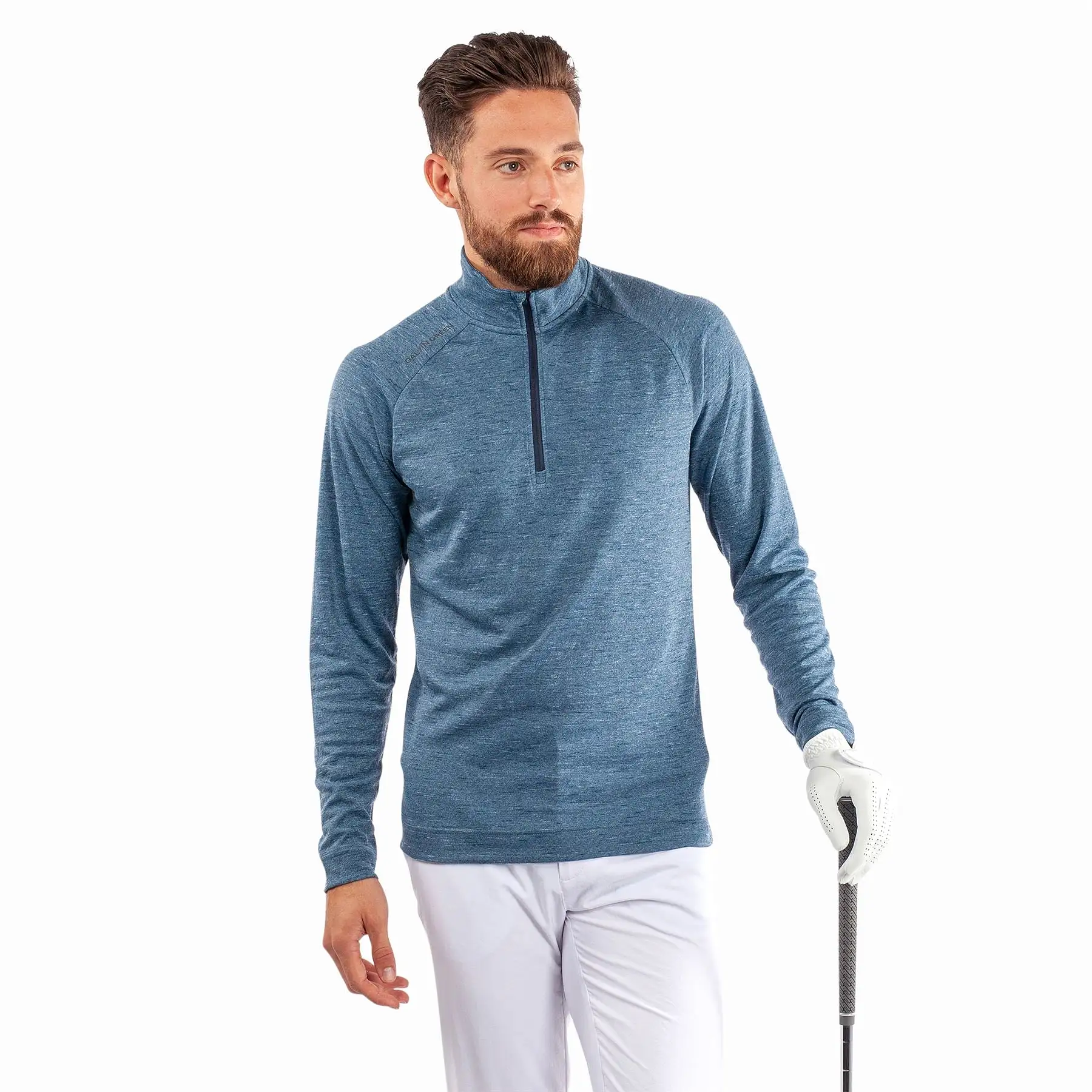 Dion Insula Quarter Zip Mid Layer Blue Melange - SS24