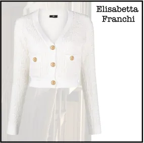 ELISABETTA FRANCHI  |Wool Plain Office Style Elegant Style Formal Style