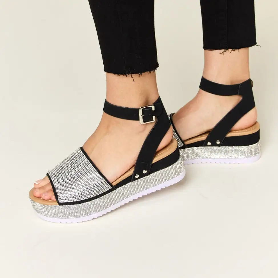 Forever Link Rhinestone Buckle Strappy Wedge Sandals