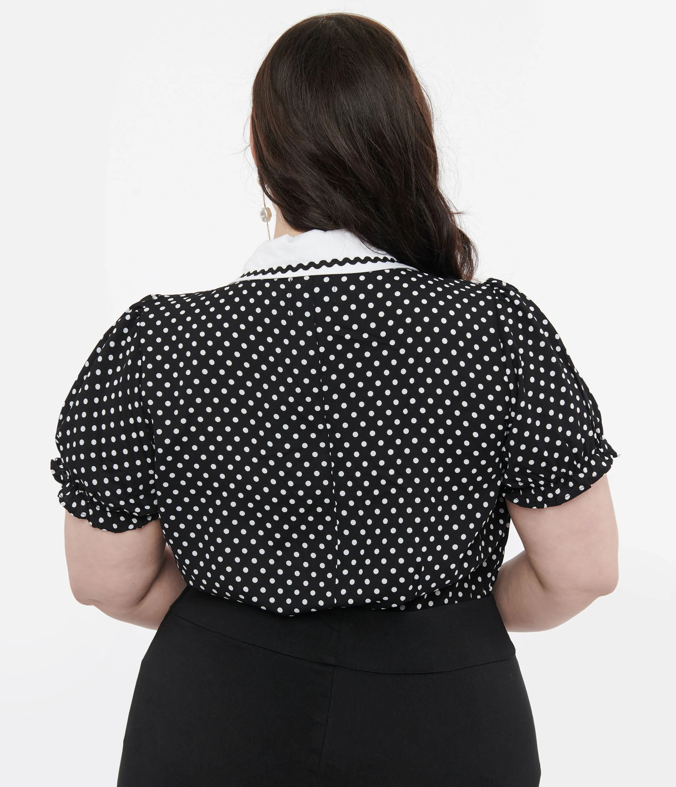 Hell Bunny Plus Size 1950s Black & White Polka Dot Naomi Blouse