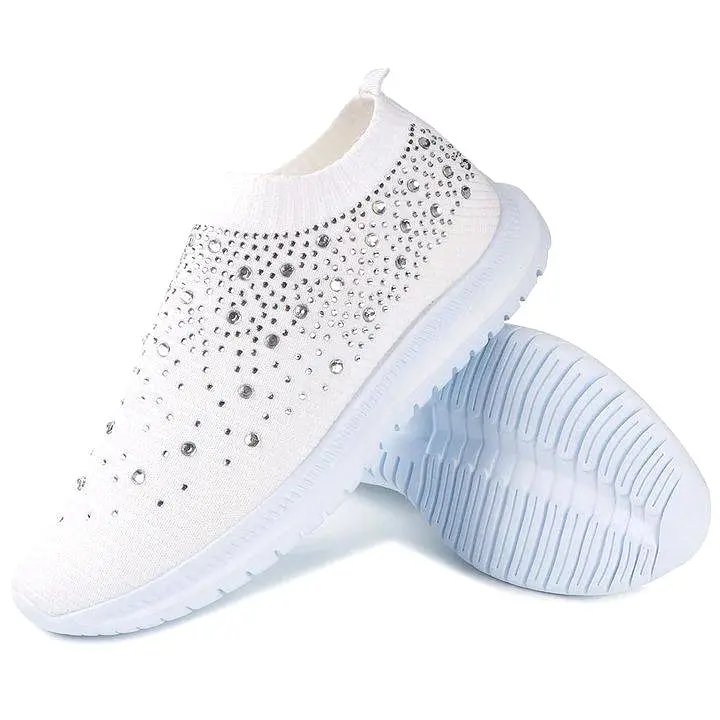 Libiyi Women's Crystal Breathable Slip-On Walking Shoes-UK