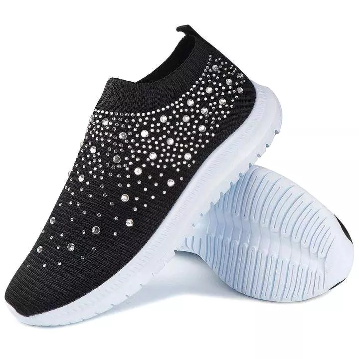 Libiyi Women's Crystal Breathable Slip-On Walking Shoes