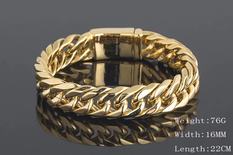 Luxury Men's Stainless Steel Geometric Pattern Chunky Link Chain Bracelet