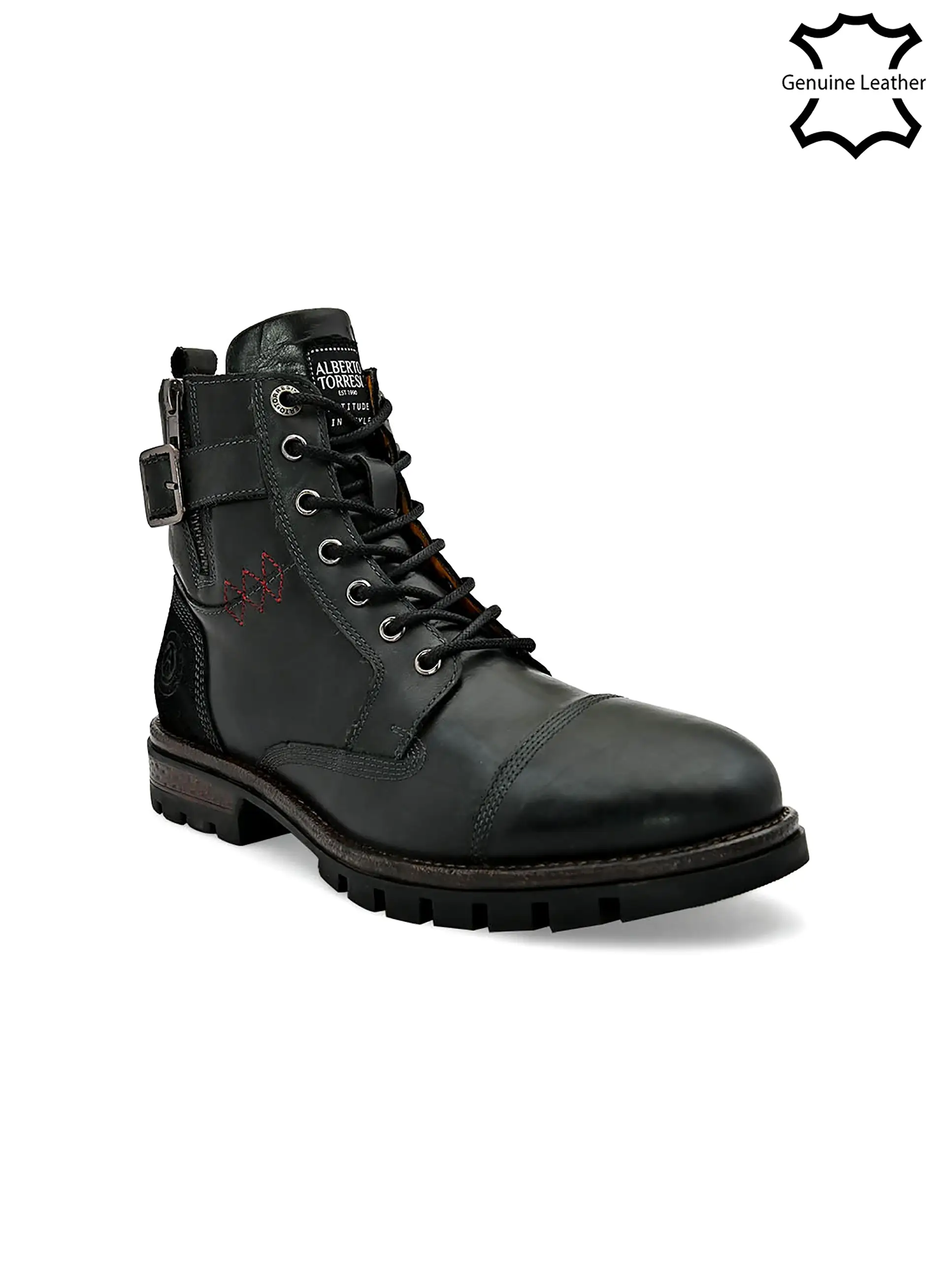 Men Black Cap toe side zipper buckled boots