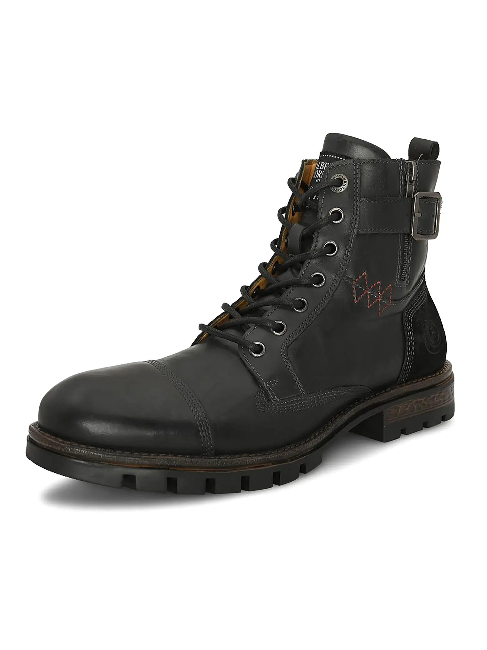 Men Black Cap toe side zipper buckled boots