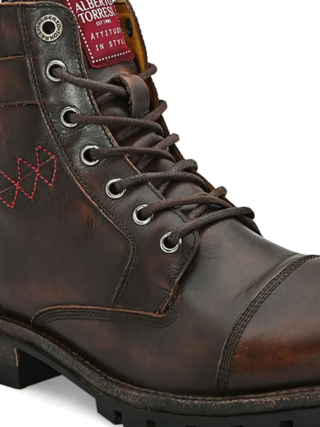 Men Brown Cap toe side zipper buckled boots