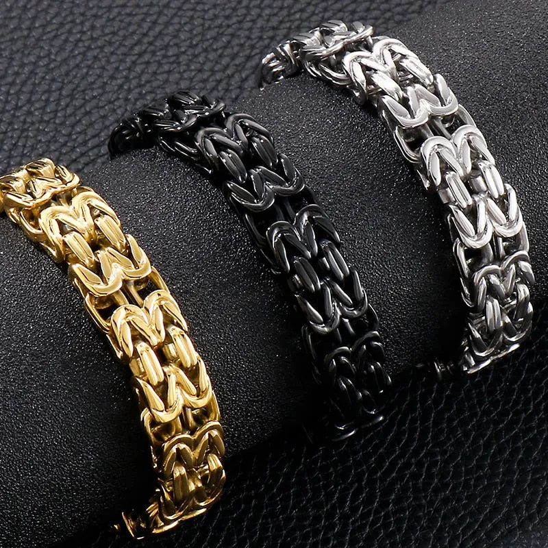 Men's Black Gold Plated Stainless Steel Double Row Chain Hand Wrist Bracelet