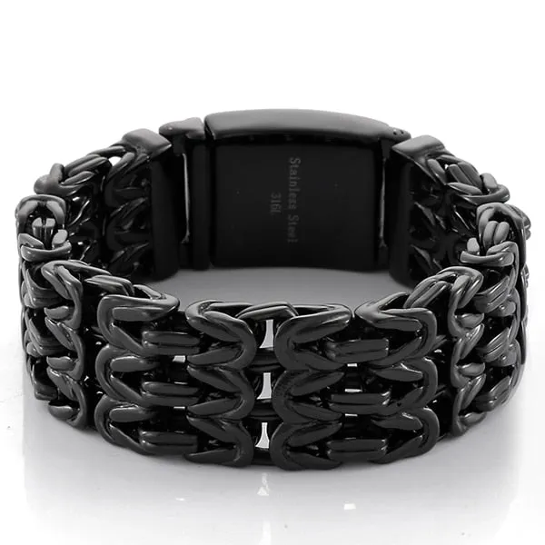 Men's Black Gold Plated Stainless Steel Double Row Chain Hand Wrist Bracelet