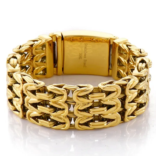 Men's Black Gold Plated Stainless Steel Double Row Chain Hand Wrist Bracelet