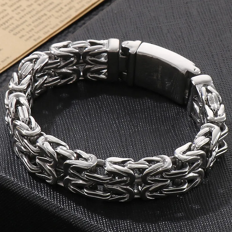 Men's Black Gold Plated Stainless Steel Double Row Chain Hand Wrist Bracelet