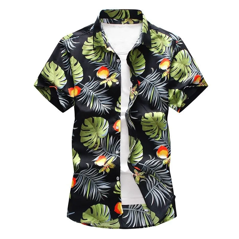 Men's Black Summer Short Sleeve Slim Fit Casual Beachwear Shirt