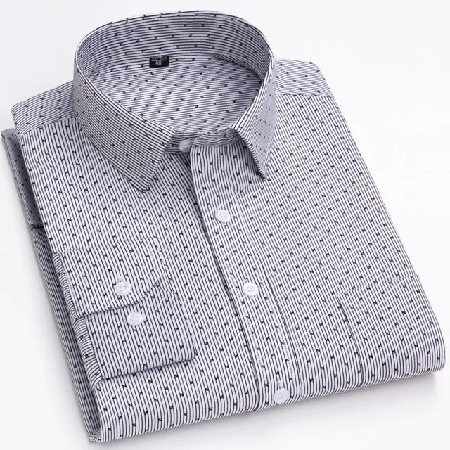 Men's Casual Style Single Patch Pocket Print Pattern Long Sleeve Shirt