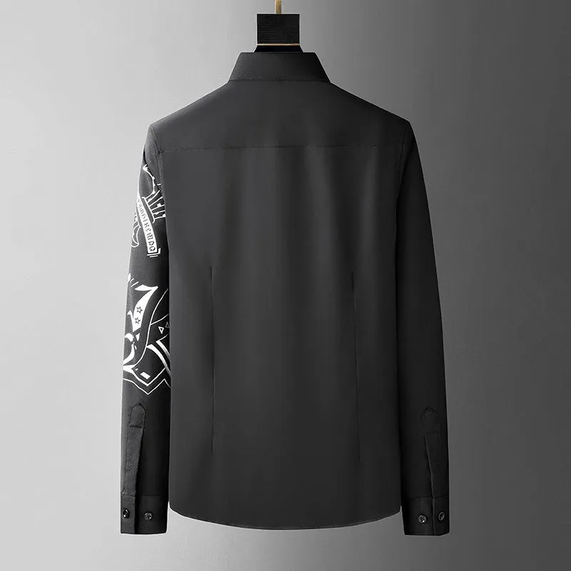 Men's Contrasting Color Rhinestone Streetwear Loose Long Sleeve Shirt