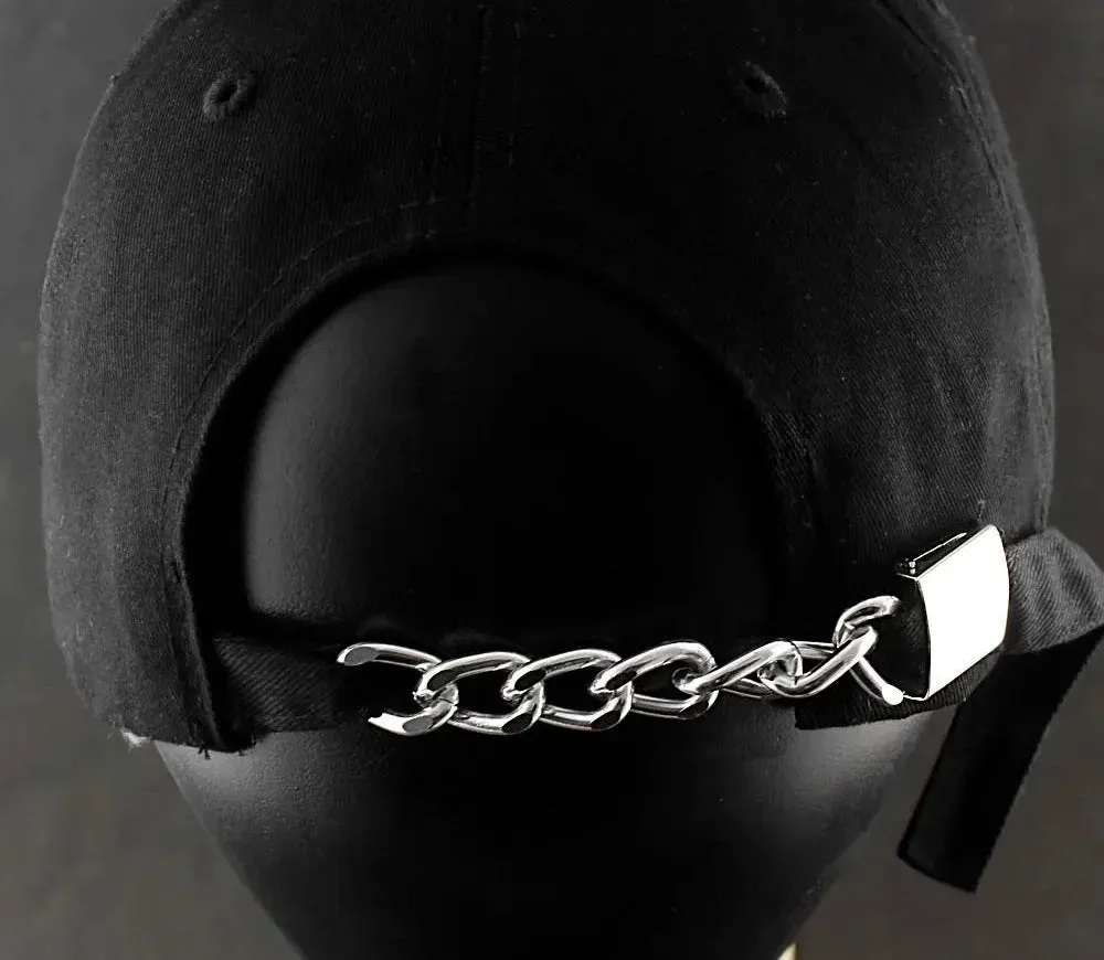 Men's Cool Metal Skull Chain Punk Biker Style Black Baseball Hat