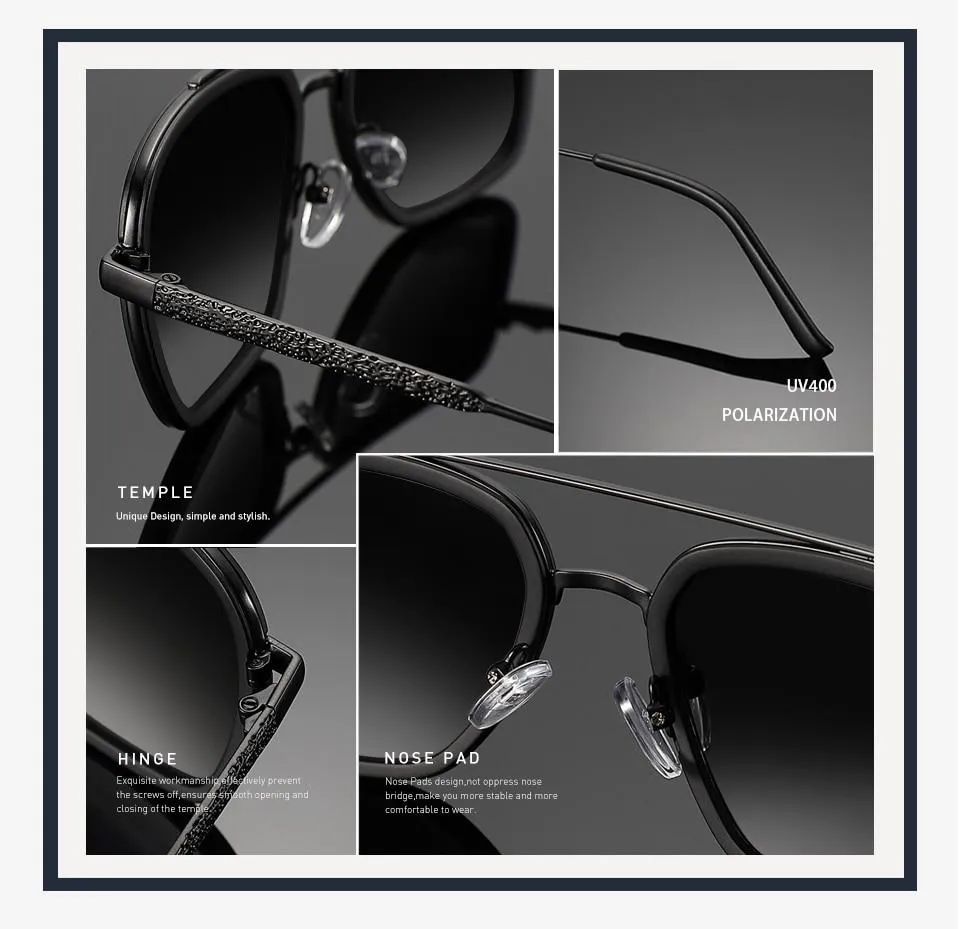 Men's Eyewear Classic Design Polarized Stainless Square Driving Sunglasses