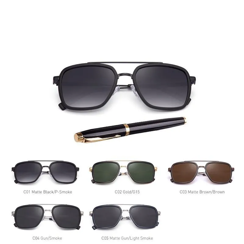 Men's Eyewear Classic Design Polarized Stainless Square Driving Sunglasses