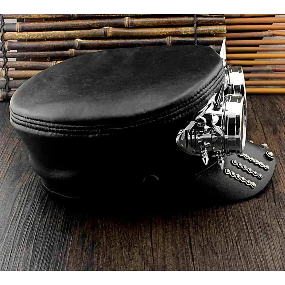 Men's Gothic Steampunk Genuine Leather Biker Cosplay Military Hat