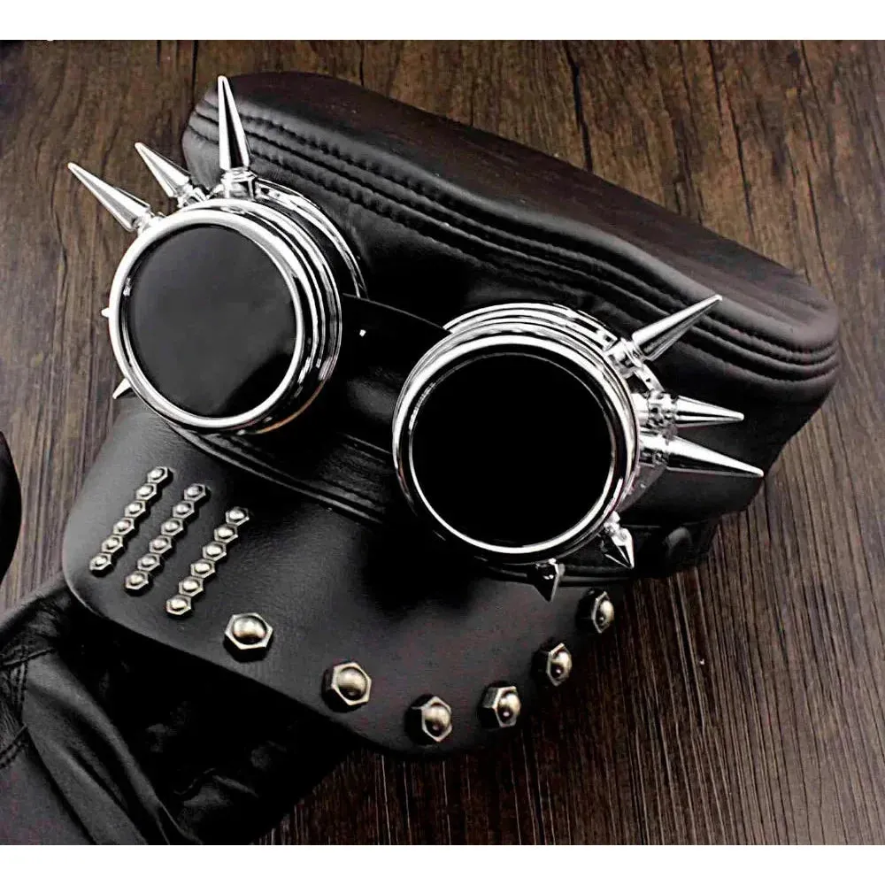 Men's Gothic Steampunk Genuine Leather Biker Cosplay Military Hat