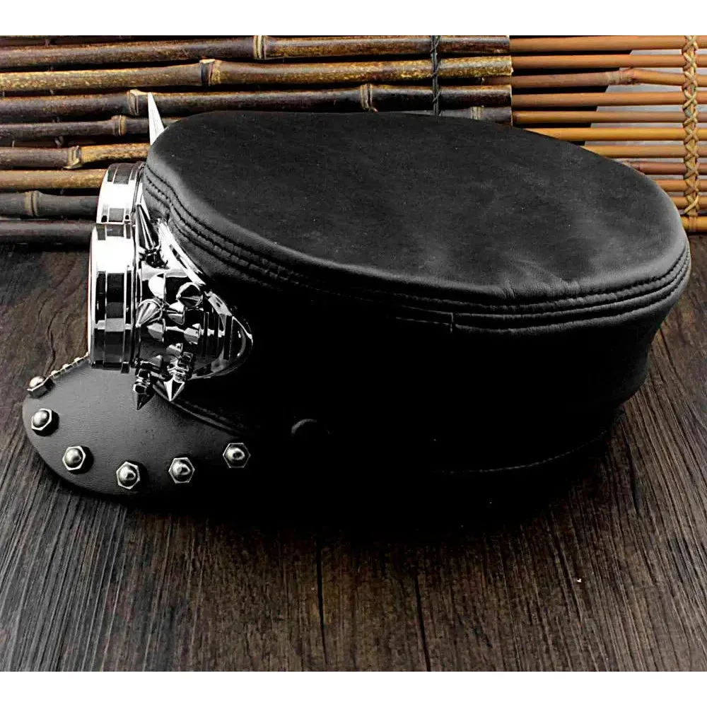 Men's Gothic Steampunk Genuine Leather Biker Cosplay Military Hat