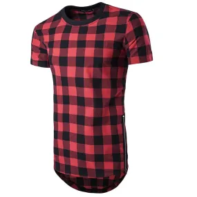 Men's Hip Hop Fashion Cotton Plaid Pattern Streetwear Side Zipper T-Shirt