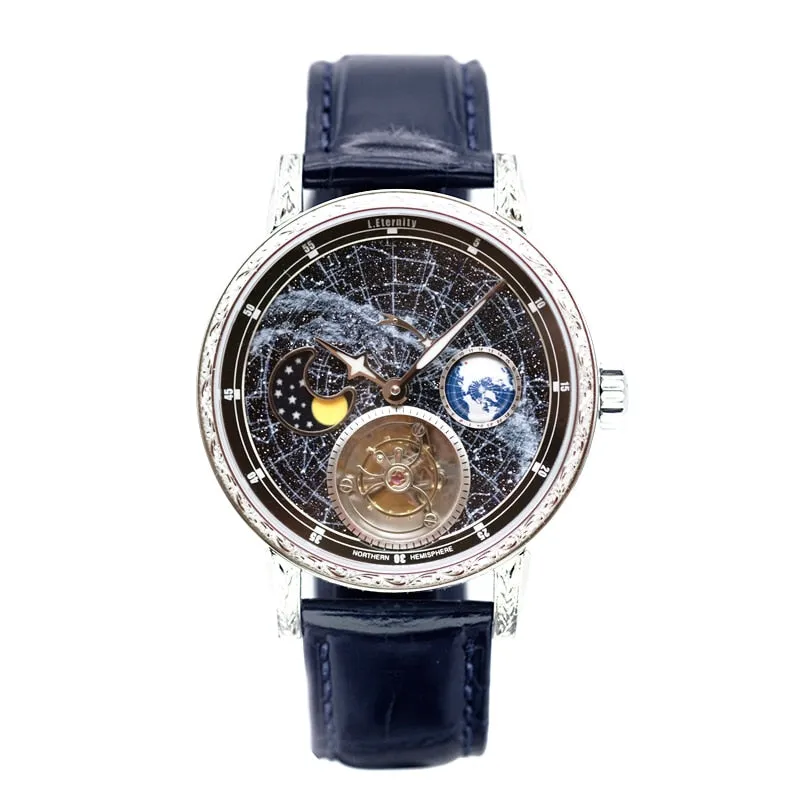 Men's Milky Way 3D Rotate Earth Automatic Tourbillon Mechanical Watch