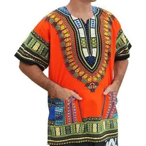 Men's Orange African Primitive Tribal Ethnic 3D Printed Short Sleeve Shirt