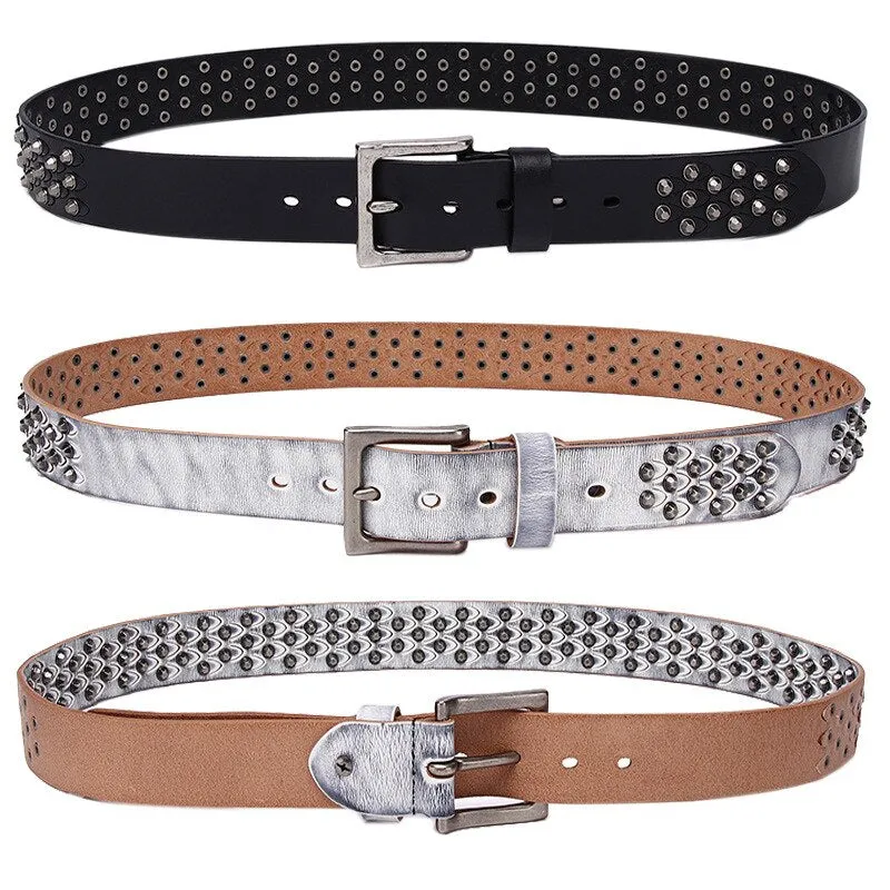 Men's Punk Rock Genuine Leather Heavy Metal Rivet Ceinture Waist Belt